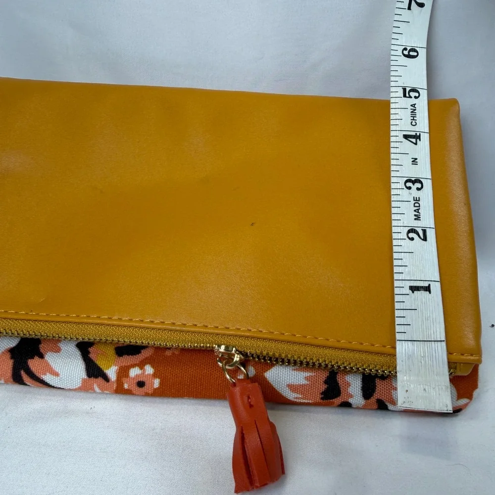 Rachel Pally Foldover Clutch Women OS Mustard Yellow Floral Tassel Faux Leather